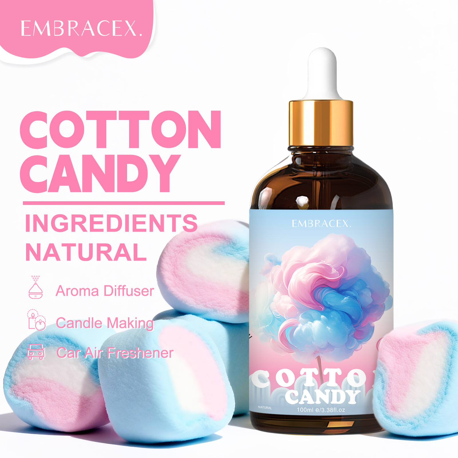 Candle Making Fragrances - 100ml コットンキャンディフレグランスオイル ディフューザー キャンドル作り 友人へのギフト スイートな香りのリードディフューザーオイル