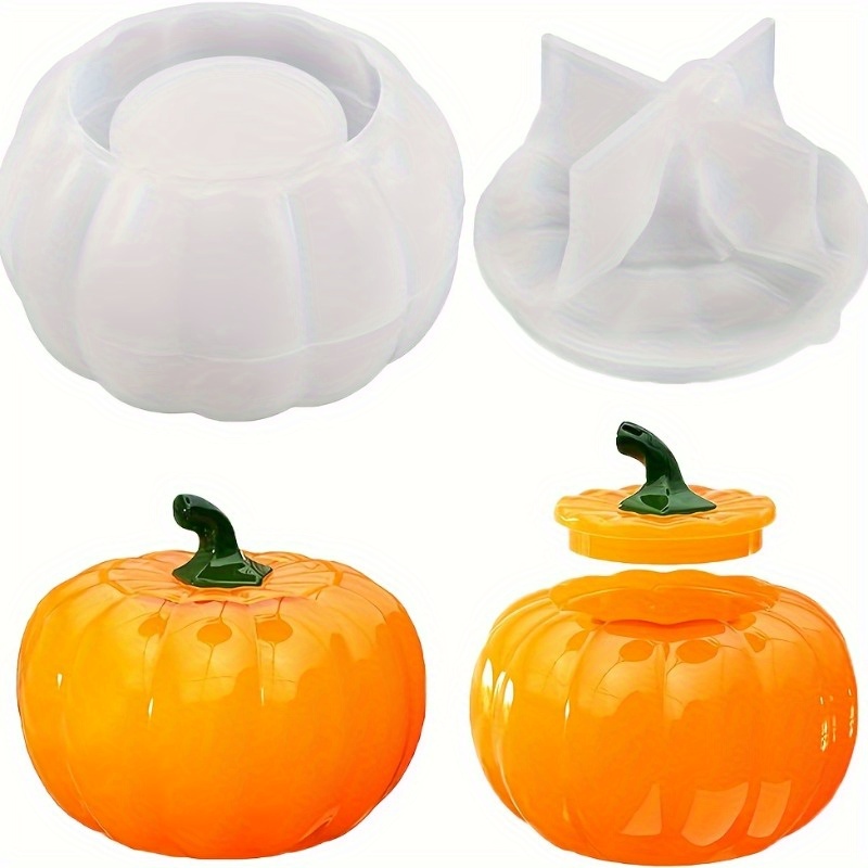 Candle Making Design - ふた付きハロウィンパンプキンジャー、シリコンモールド、エポキシ樹脂、キャンドルホルダー、キャンディージャー、2個
