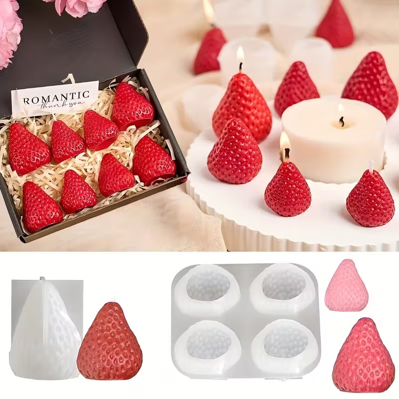 Candle Making Tutorial - イチゴシリコンキャンドルモールド DIY アロマセラピー石鹸樹脂工芸品バレンタインデー結婚式誕生日ギフト作成用