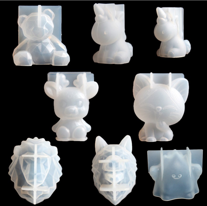 Candle Making Design - 透明ユニコーンシリコーンエポキシ樹脂金型ジオメトリクマウサギ型動物アロマキャンドル作成フォーム装飾ツール