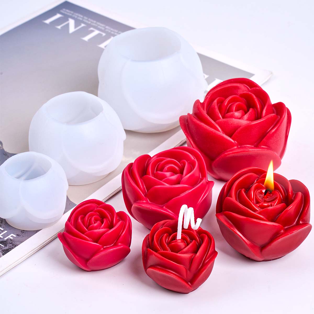 Candle Making For Beginners - 3D 花の形のシリコーンキャンドルモールド DIY ロマンチックなローズアロマ石鹸型石膏樹脂工芸品作り結婚式バレンタインデーデコ