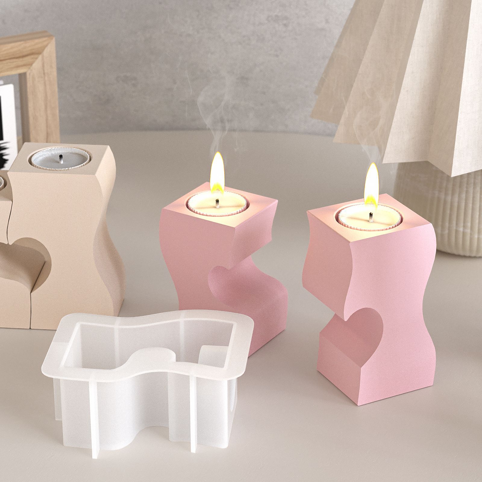 S ハート燭台シリコーン金型 DIY キャンドルホルダー石膏 - Candle Making Design のレビューと価格