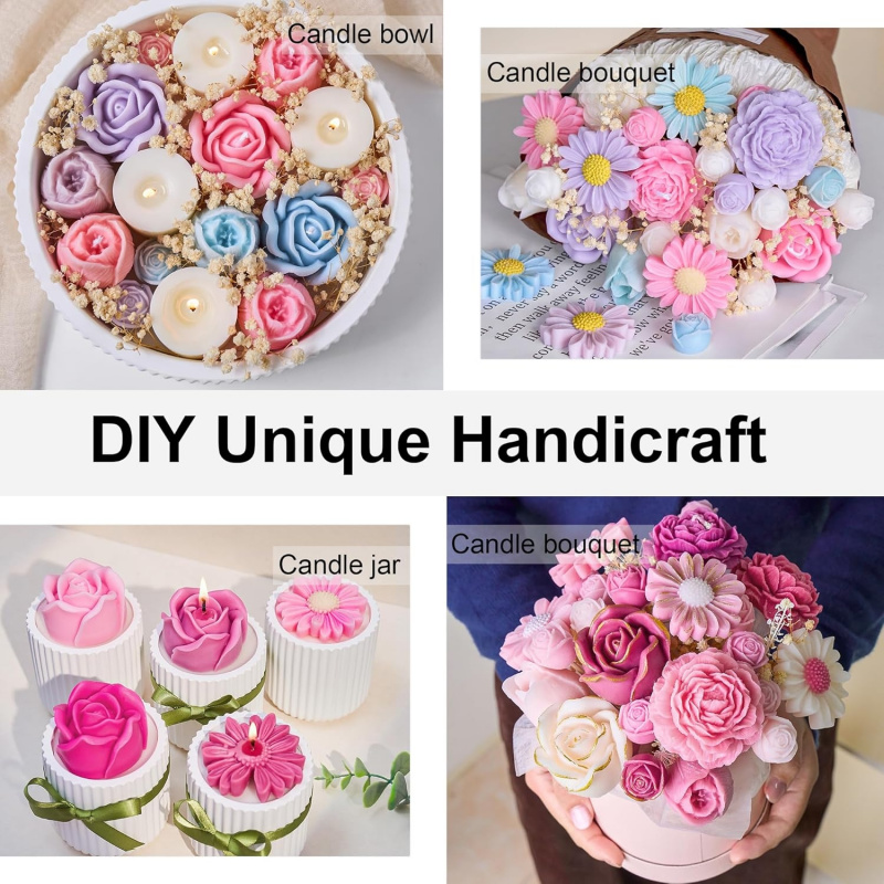 5フラワーキャンドルモールドセット、3D花柄シリコンキャンド - Candle Making For Beginners のレビューと価格