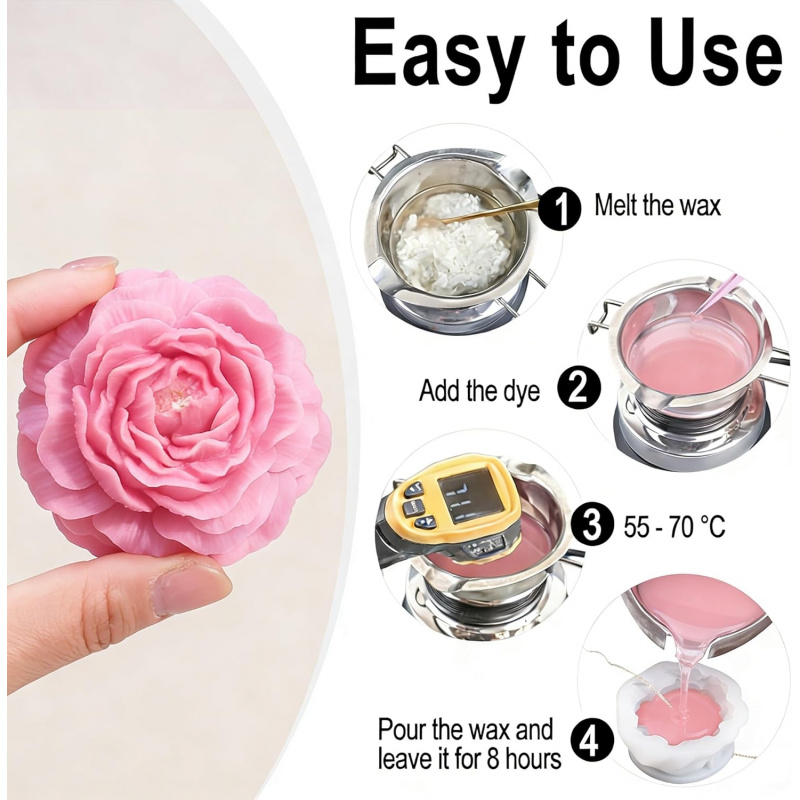 5フラワーキャンドルモールドセット、3D花柄シリコンキャンド - Candle Making For Beginners のレビューと価格