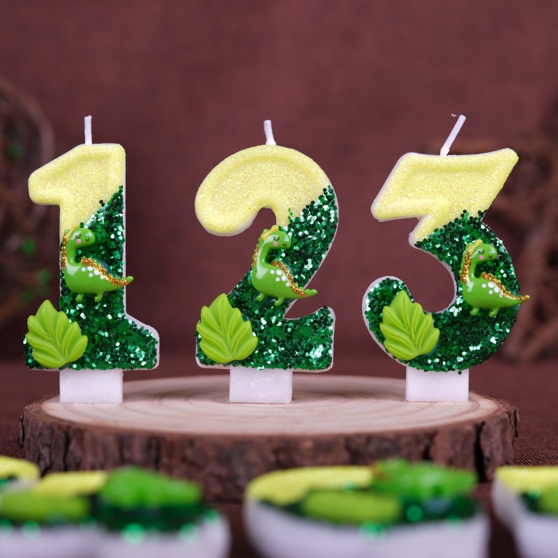 新しい0-9数字の誕生日キャンドル、オリジナルグリーン恐竜ワ - Paraffin Candle Wax のレビューと価格