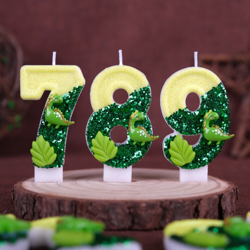新しい0-9数字の誕生日キャンドル、オリジナルグリーン恐竜ワ - Paraffin Candle Wax のレビューと価格