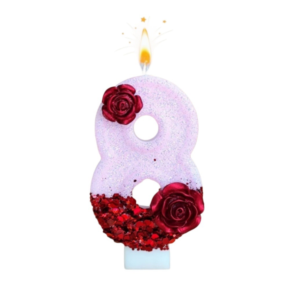 ピンクグリッターレッドローズフラワーバースデーキャンドル0  - Paraffin Candle Wax のレビューと価格